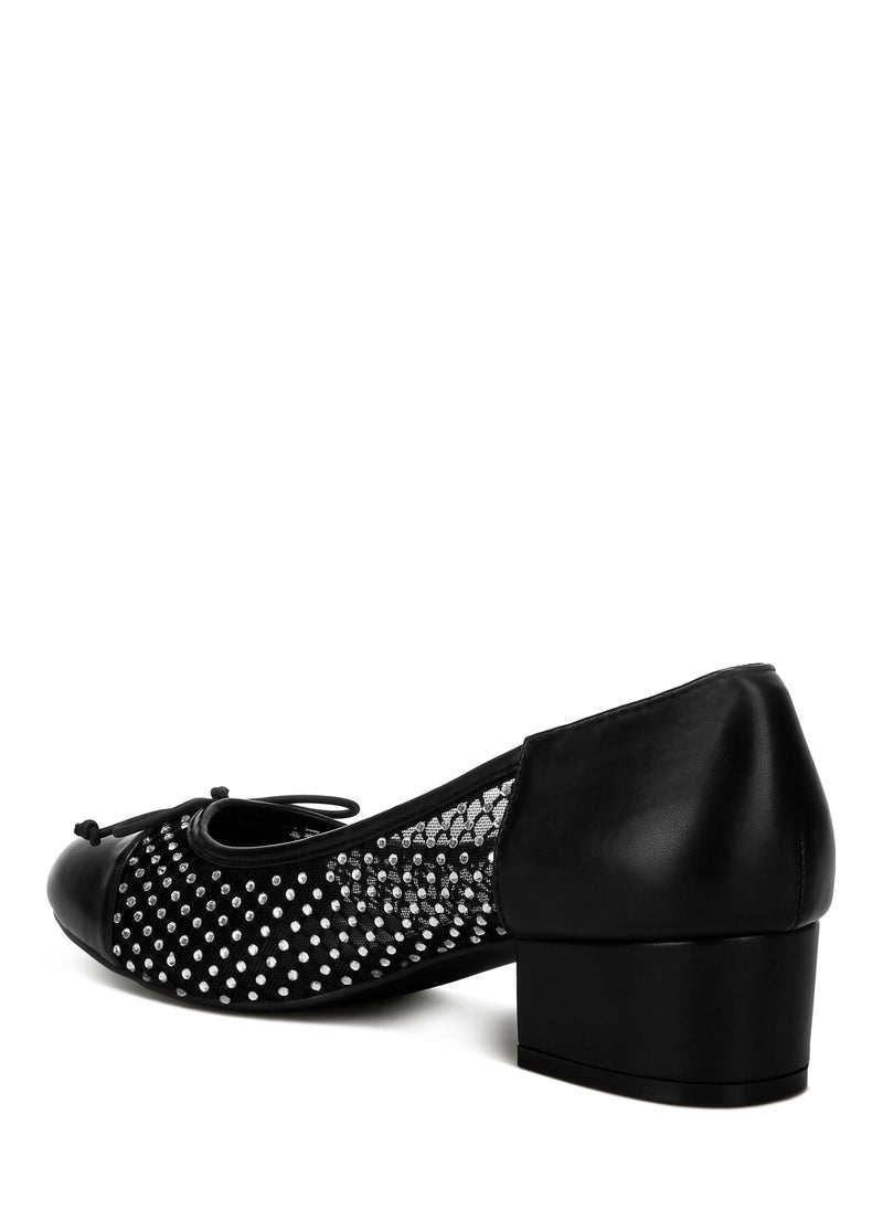 Rhinestone Detail Mesh Ballerinas in Black