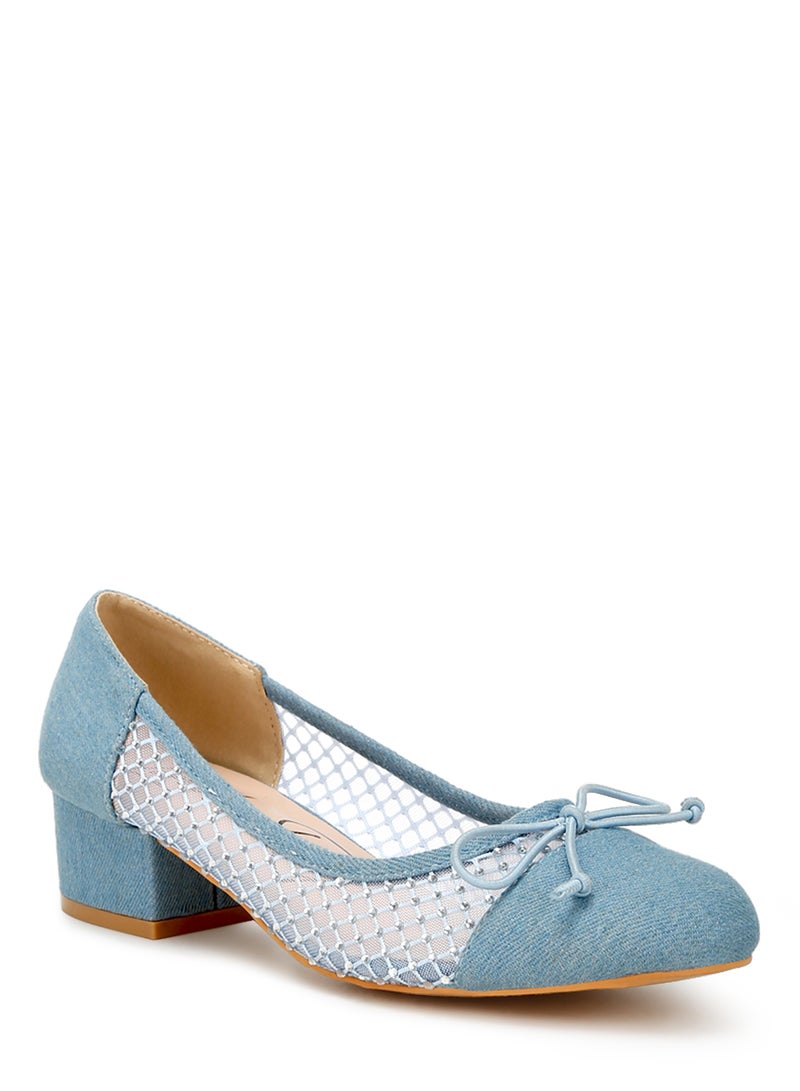 Rhinestone Detail Denim Ballerinas