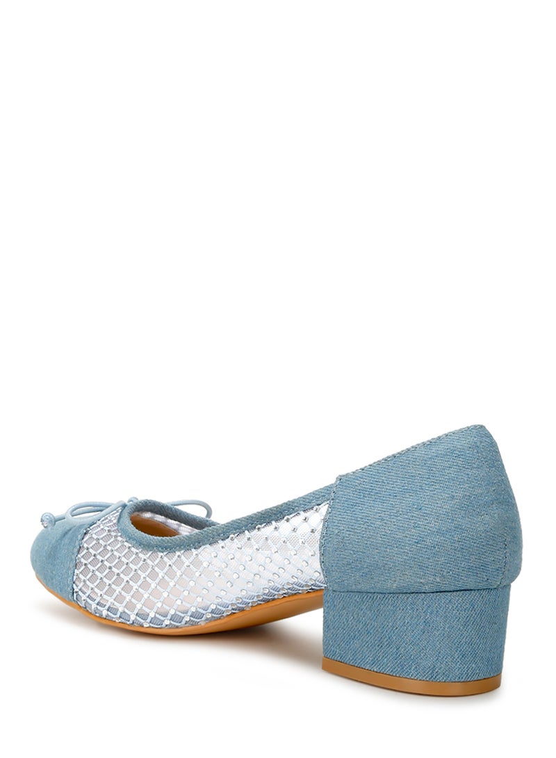 Rhinestone Detail Denim Ballerinas