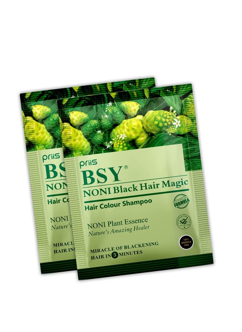 BSY Noni Black Hair Magic Hair color shampoo (20ml x 10 Sachets) | Ammonia Free Hair Color Shampoo for men,Natural Black Permanent Hair Dye Shampoo for women,Noni Fruit Hair Dye,Hair Coloring Shampoo