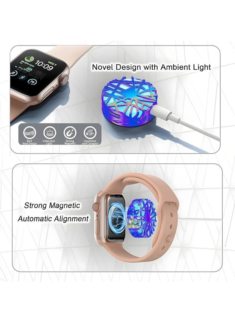 Magnetic Fast Charger for Apple Watch, Bird Nest Design with Multi-Color Led, Portable Magnetic Wireless Watch Charging Base, Watch Portable Charger for Apple Watch Series 9/8/7/Ultra/SE/6/5