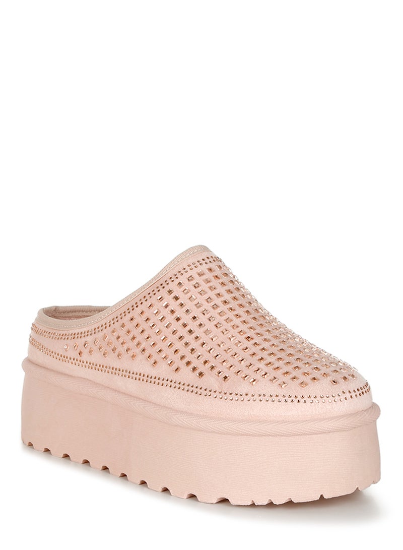 Pink Embellished Platform Classic Slip-On