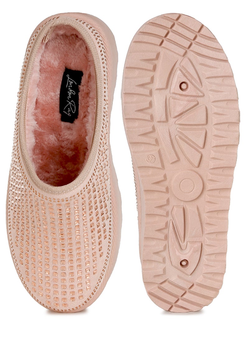 Pink Embellished Platform Classic Slip-On