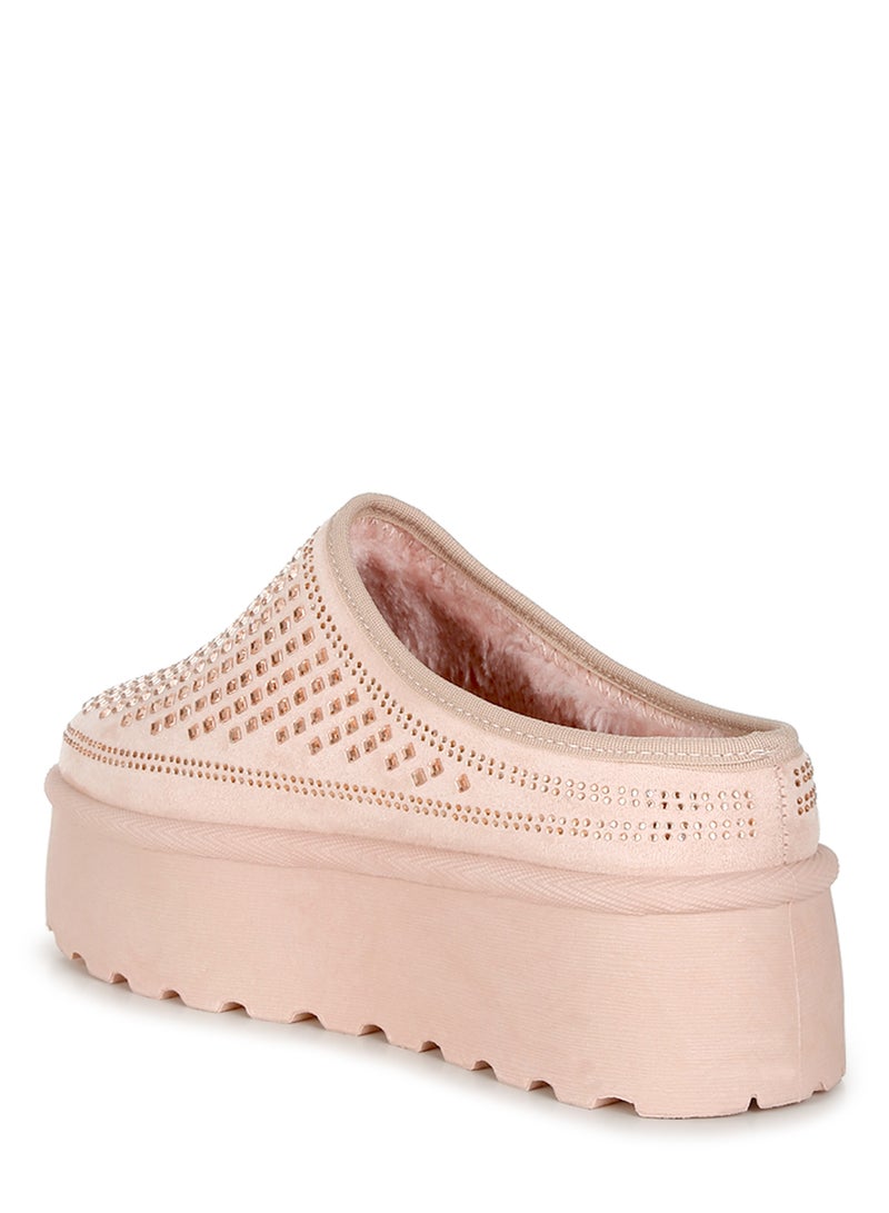 Pink Embellished Platform Classic Slip-On