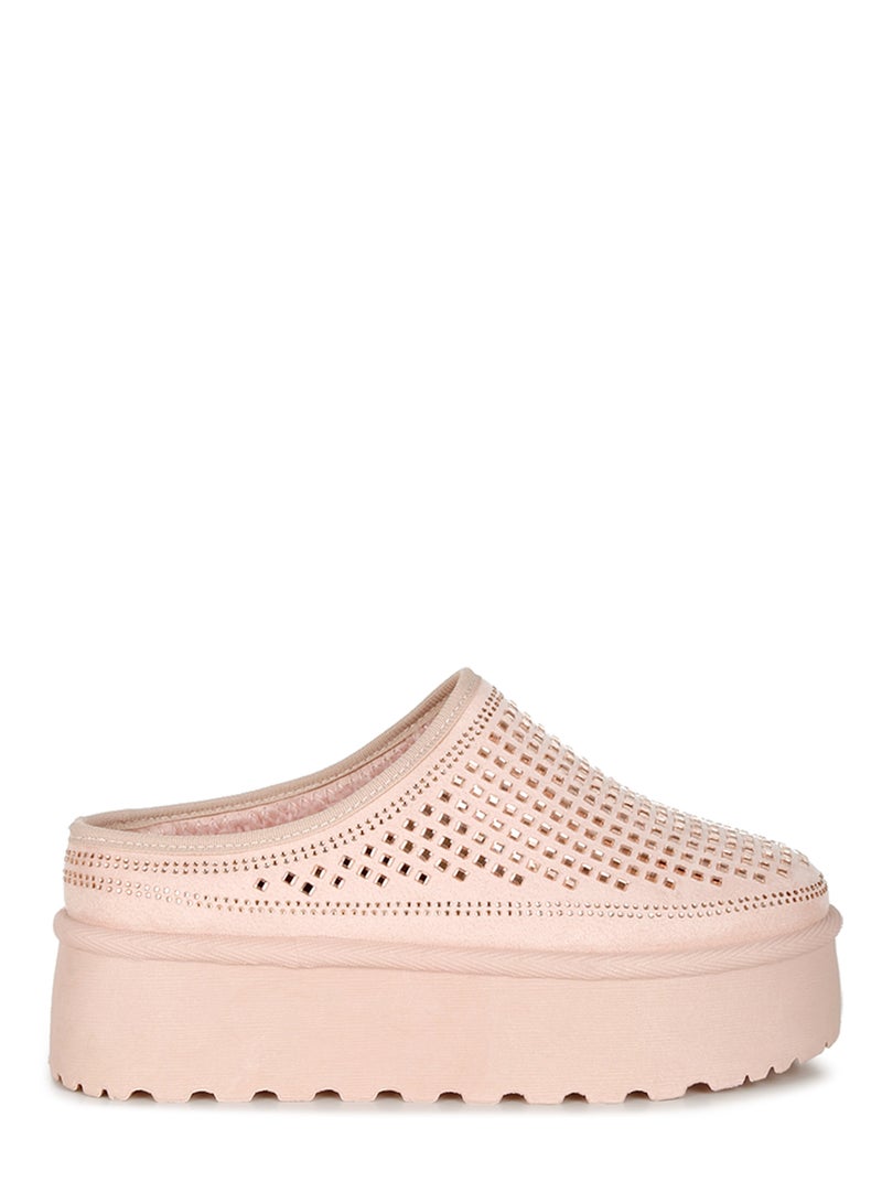 Pink Embellished Platform Classic Slip-On