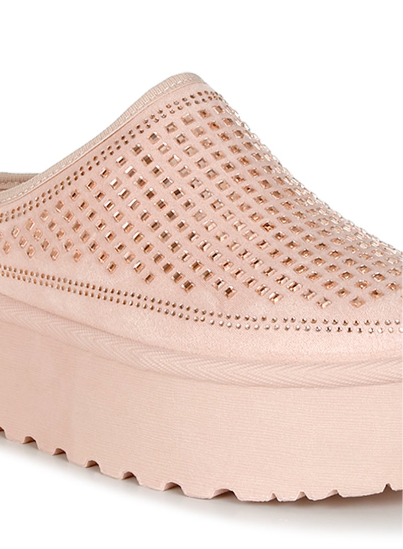Pink Embellished Platform Classic Slip-On