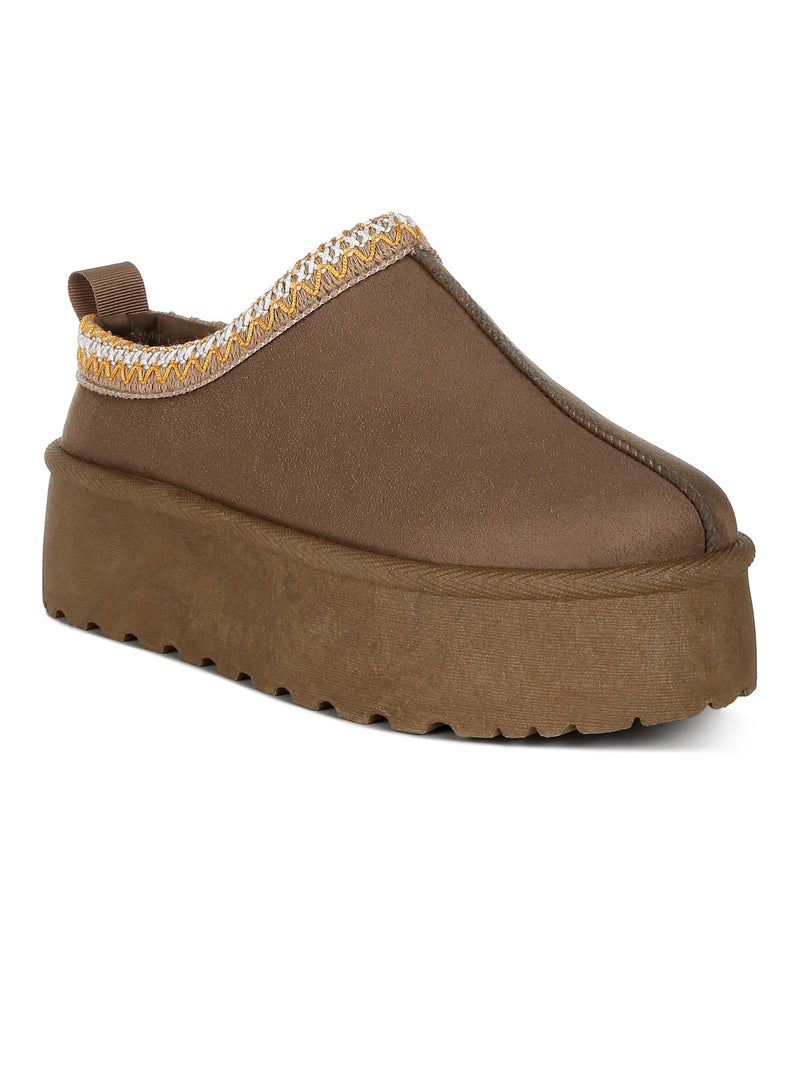 Taupe Embroidered Platform Fur Classic Slip-On