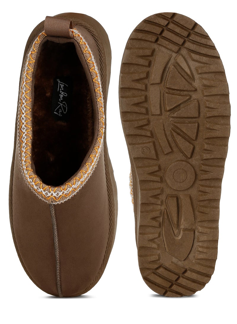 Taupe Embroidered Platform Fur Classic Slip-On