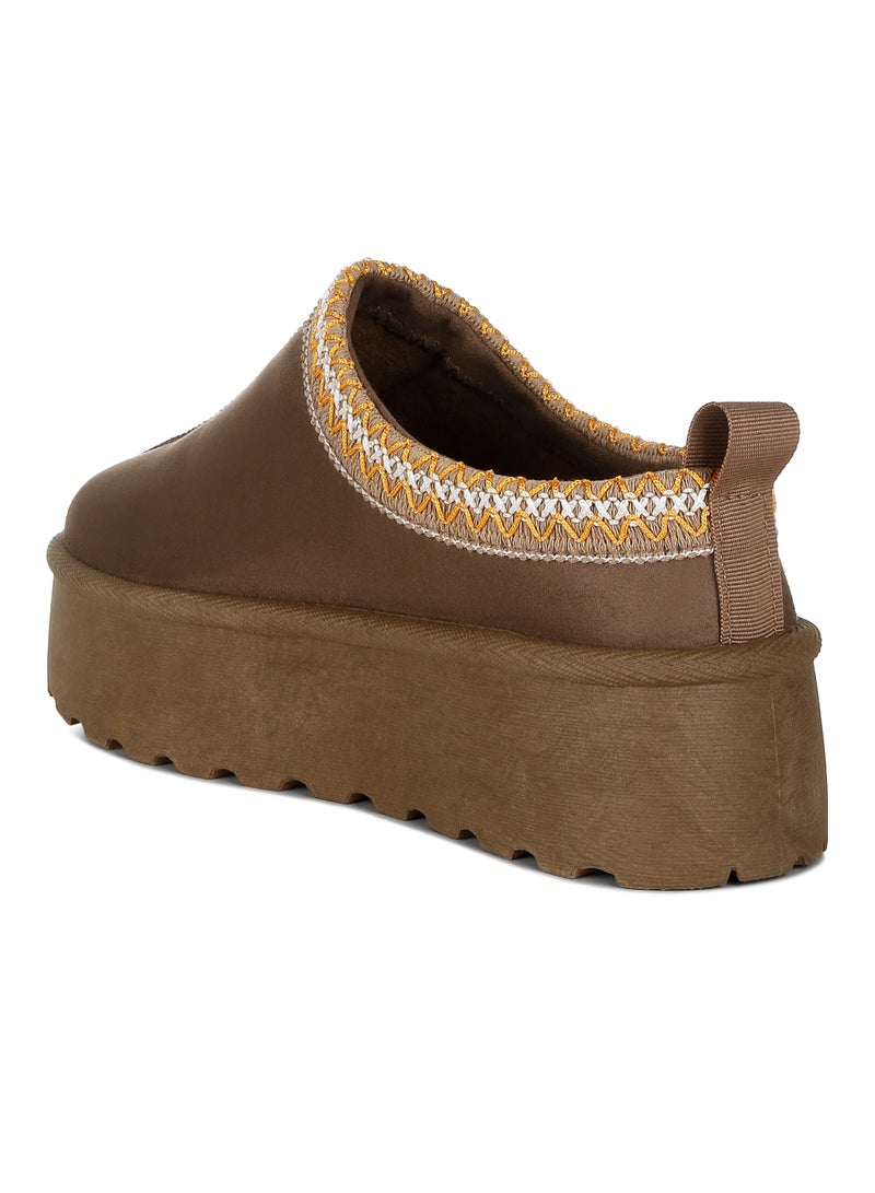 Taupe Embroidered Platform Fur Classic Slip-On
