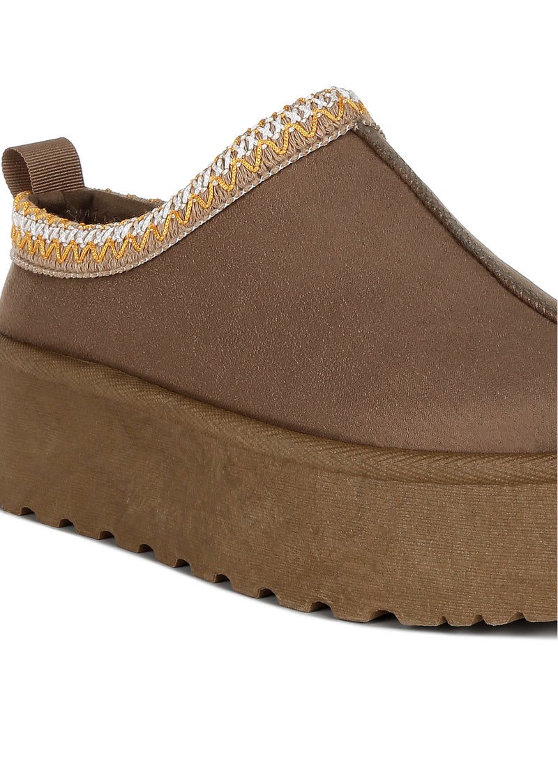 Taupe Embroidered Platform Fur Classic Slip-On