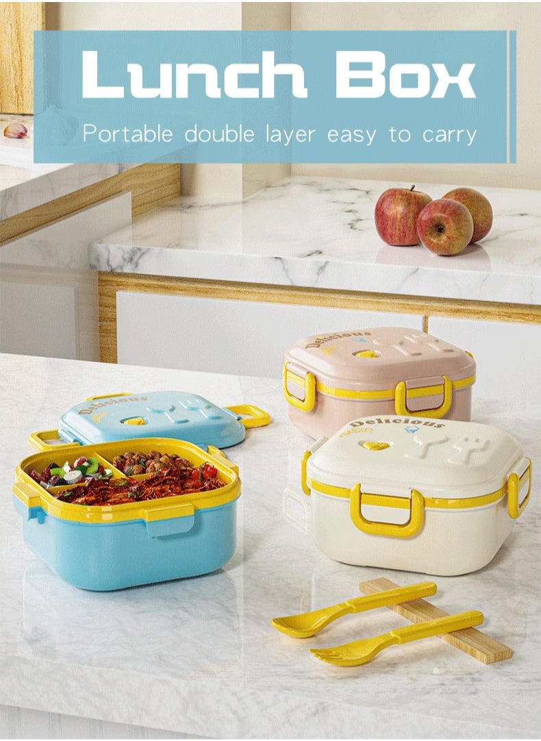 Portable Lunch Box With Compartment Microwave Lunch Box With Fork And Spoon Picnic Bento Box For Kids Fresh Food Box For School Office