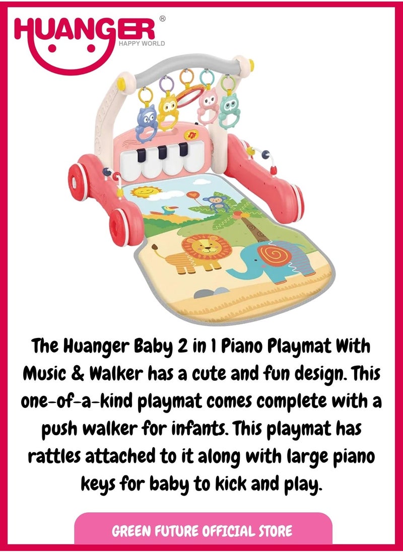 Baby Playmat w/ Piano Music, 2 in 1 Hanging Toys and Walker for Newborns and Infants, Safe Playmat for Early Learning and Motor Skills