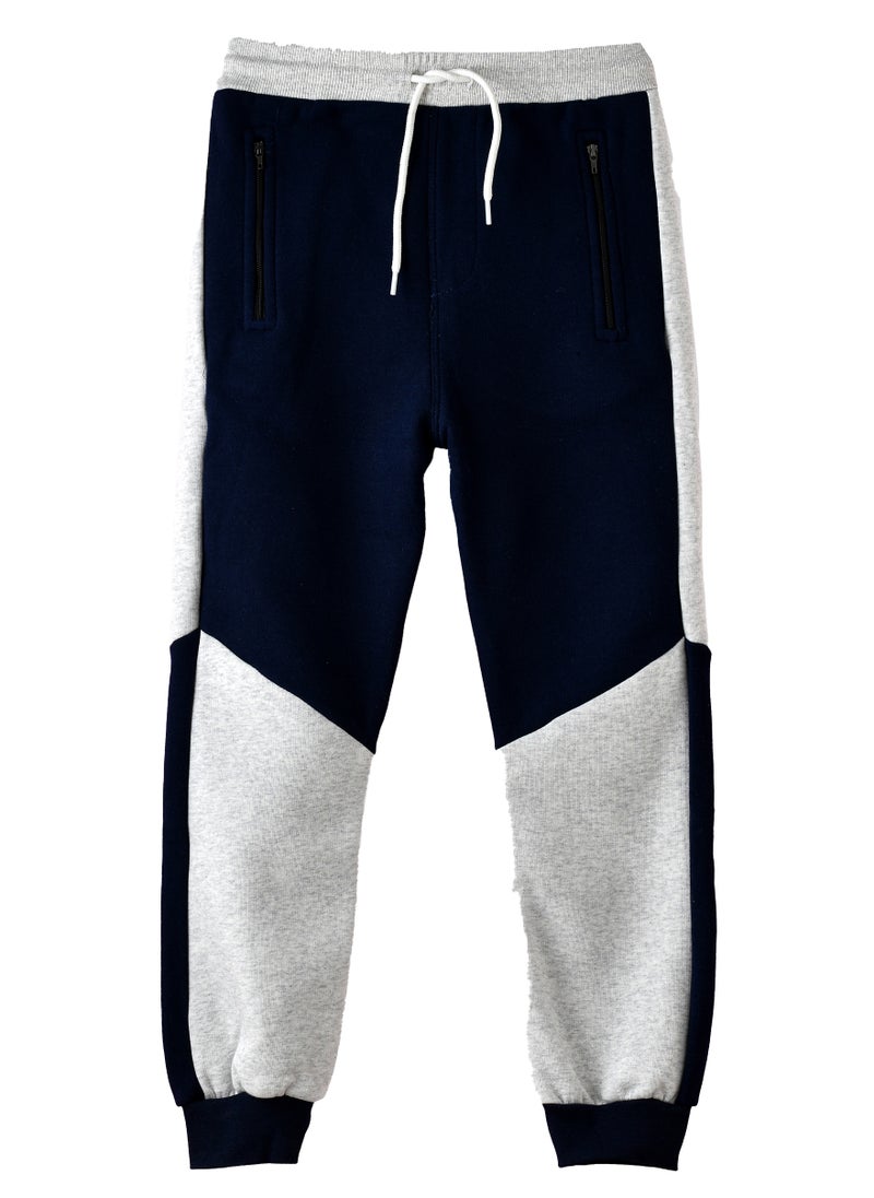 Boys Navy and Grey Color Block Jogger Pants