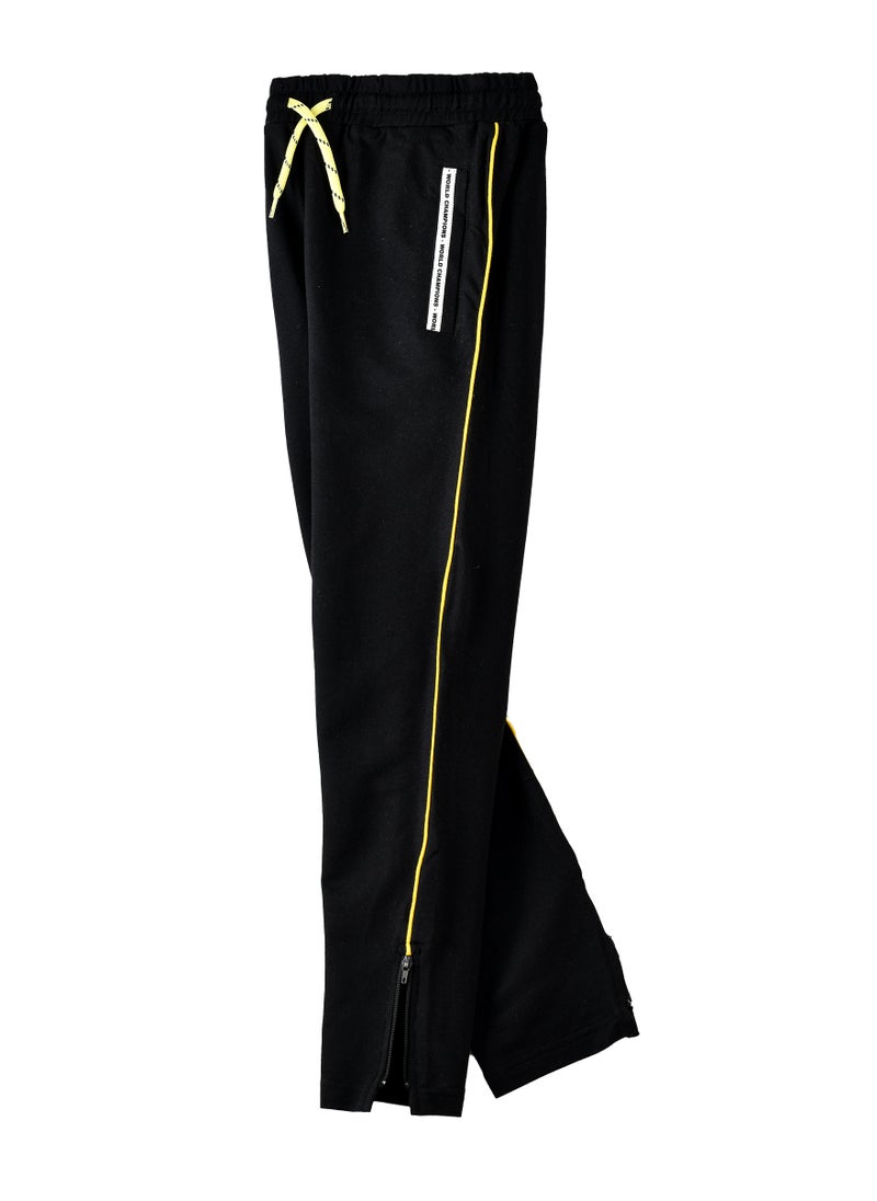 Boys Black Jogger Pants with Yellow Side Stripe