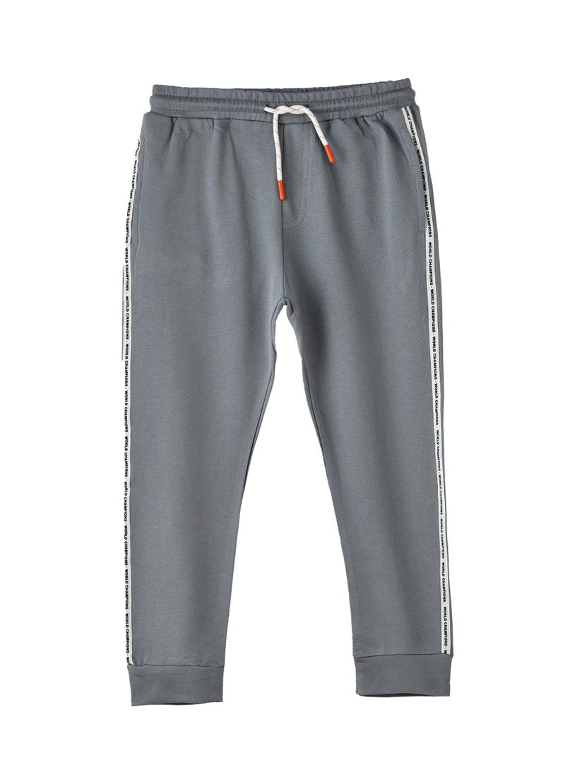 Boys Grey Jogger Pants with Side Tape Detail