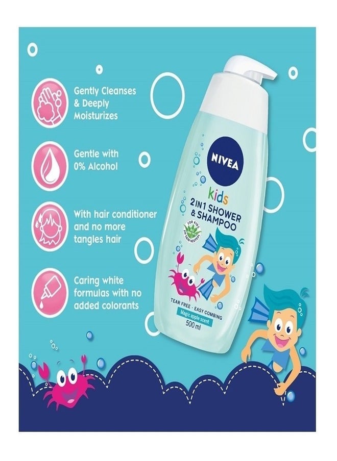 NIVEA Kids 2-In-1 Shower & Shampoo - Magic Apple Scent, 250ml (Blue)