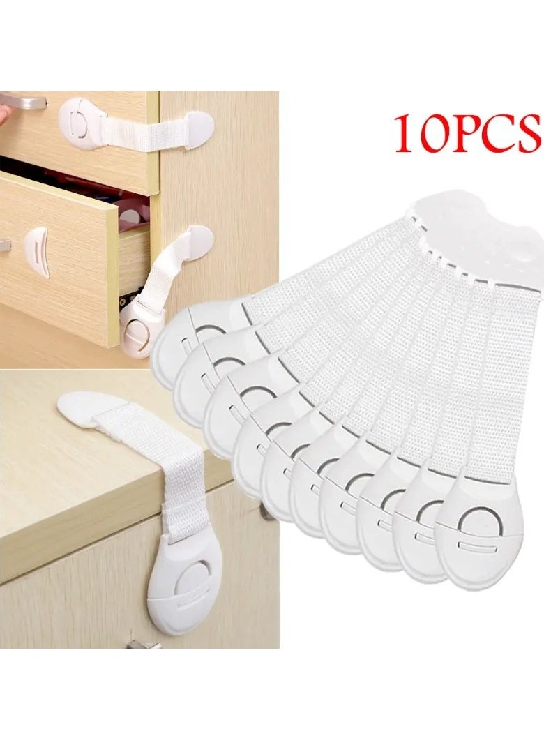 10pcs White Kids Safety Cabinet Locks, Baby Proof Security Protector Drawer Door Cabinet Locks, Plastic Door Locks