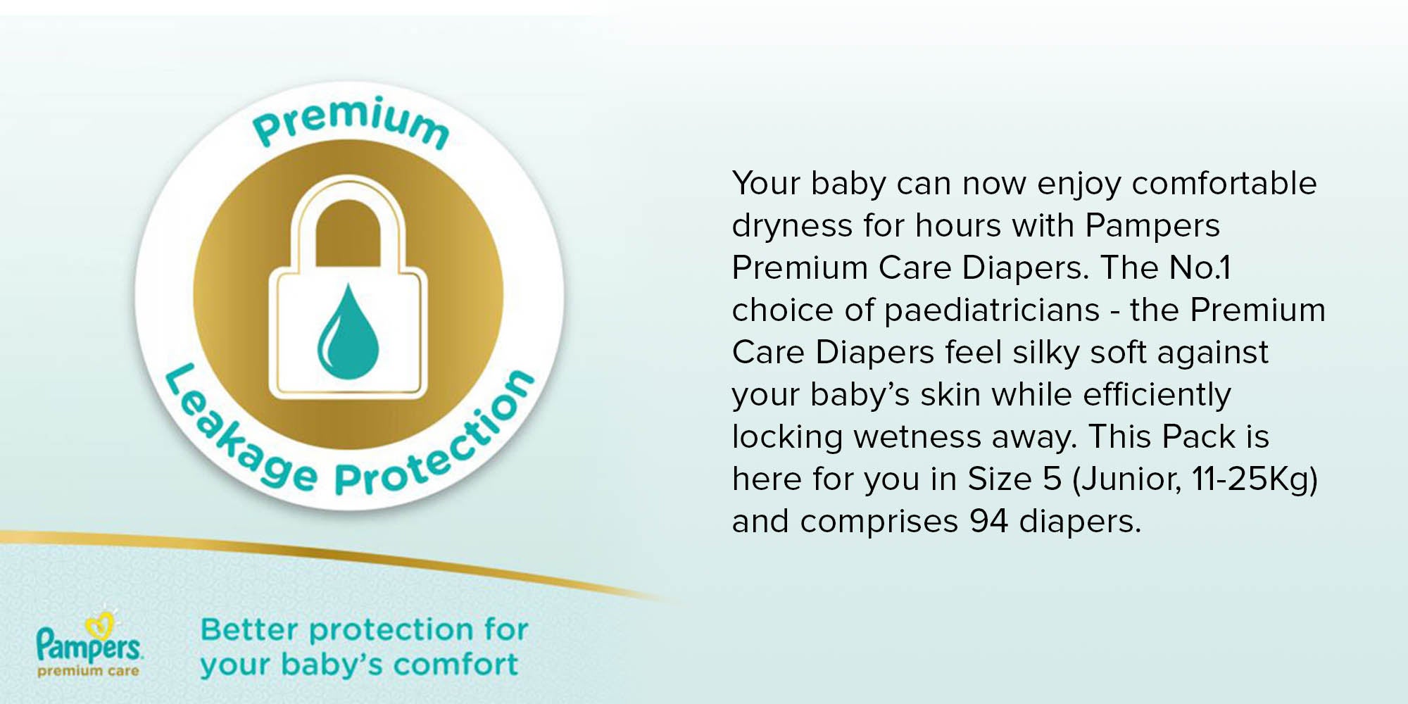 Pampers Premium Care Diapers, Junior, 11-25 Kg (94 diapers)