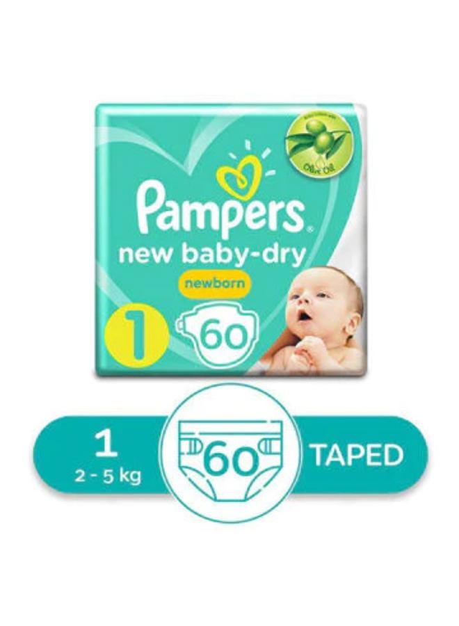 Pampers Baby Dry Newborn Diapers - Size 1 - 2-5 KG - 60 Diapers