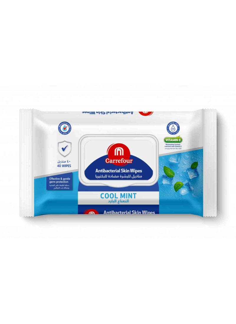 Cool Mint Anti-Bacterial Skin 40 Wipes