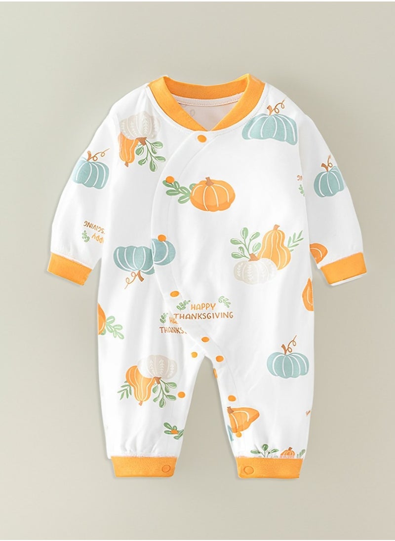 Pumpkin Themed Newborn Baby Gift Set – 2 Jumpsuits, Plush Pumpkin Doll, Bib, Blessing Card, Socks, & Pumpkin-Shaped Suitcase for Boys & Girls