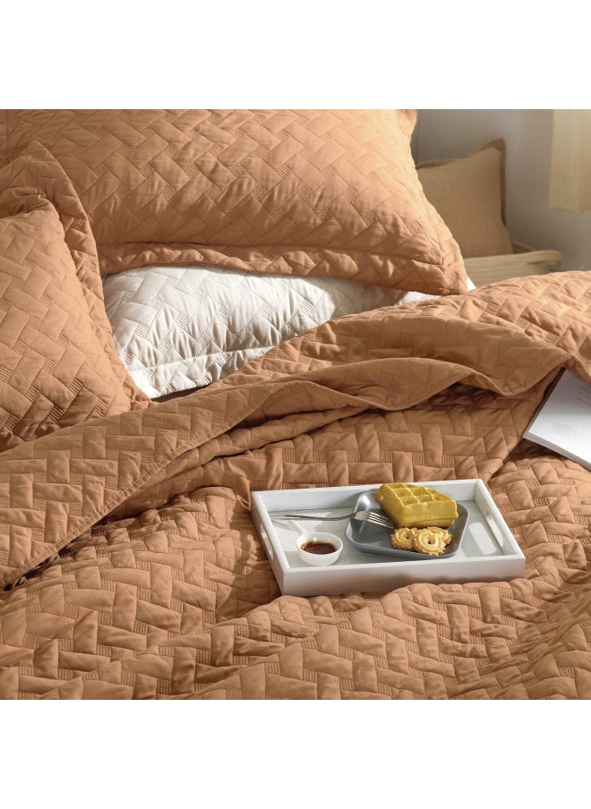 Bedsure Queen Quilt Bedding Set - Lightweight Summer Quilt Full/Queen - Hazel Brown Bedspread Queen Size - Bedding Coverlet for All Seasons (Includes 1 Quilt, 2 Pillow Shams)