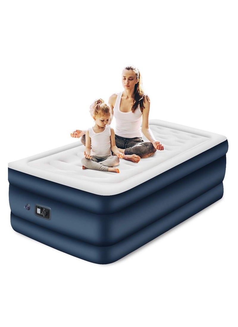 18-Inch Double High Twin Air Mattress with Built-in Electric Pump – Elevated Inflatable Bed for Guests and Camping with Flocked Top and Storage Bag