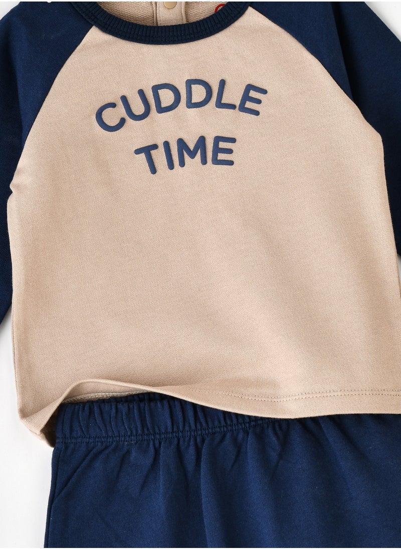 Baby Beige and Navy Two-Piece Set - Cuddle Time Design