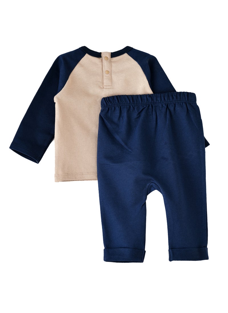 Baby Beige and Navy Two-Piece Set - Cuddle Time Design