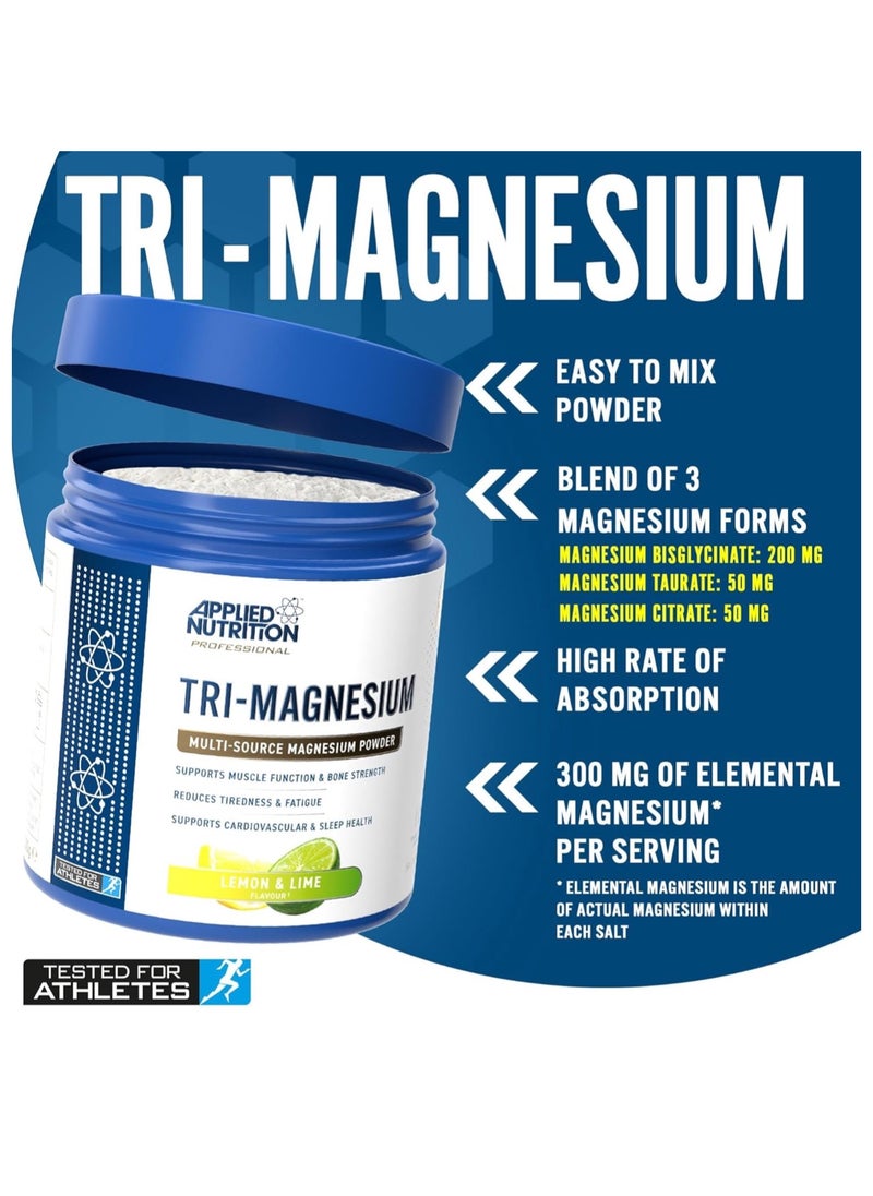 Tri-Magnesium Multi-Source Manesium Powder 200g, 50 Servings, Lemon Lime