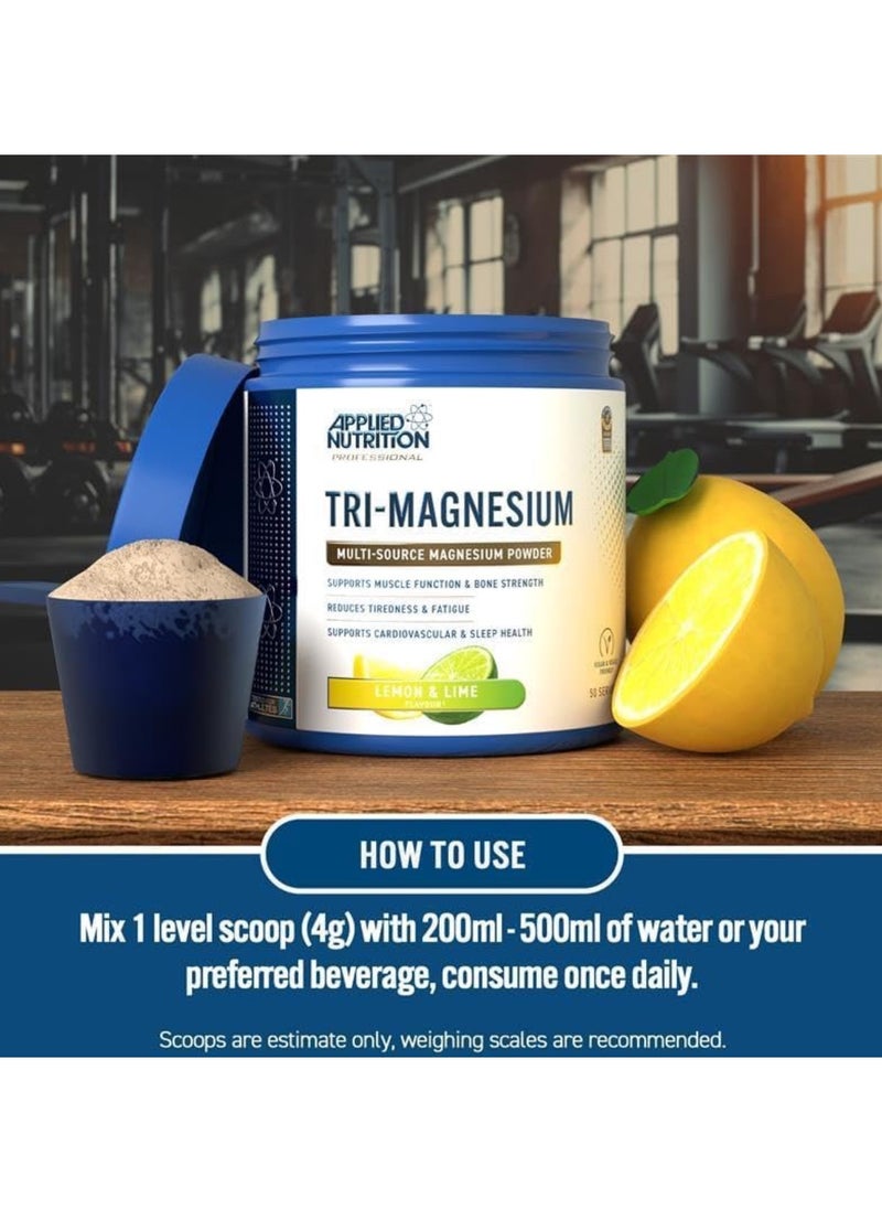 Tri-Magnesium Multi-Source Manesium Powder 200g, 50 Servings, Lemon Lime