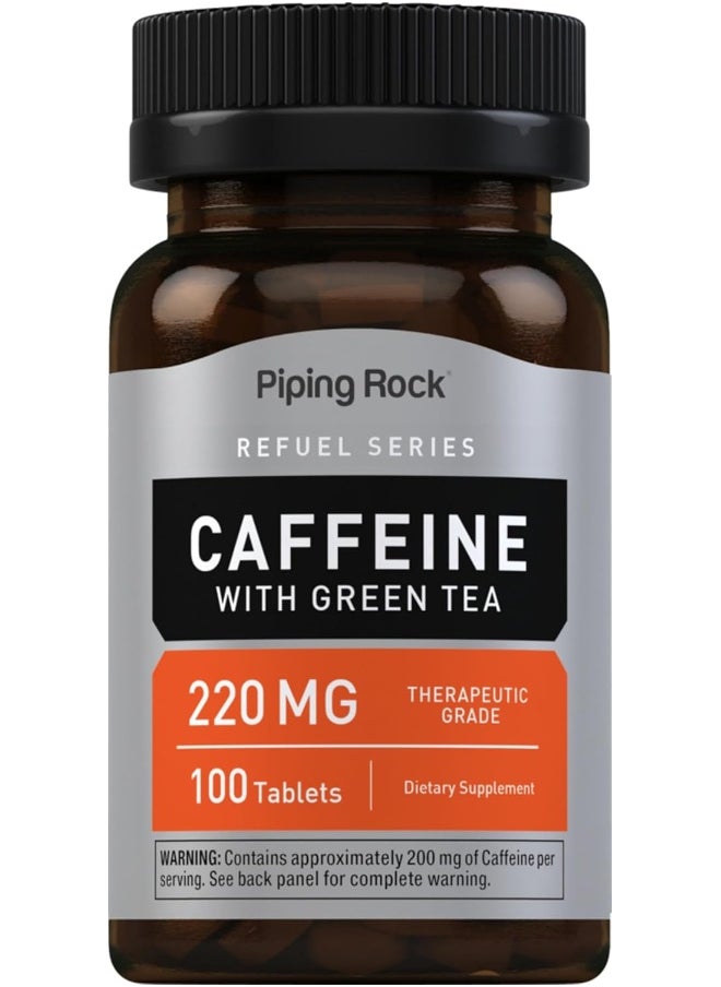 Piping Rock Caffeine Pills 220mg | 100 Tablets | with Green Tea Extract | Non-GMO, Gluten Free Supplement