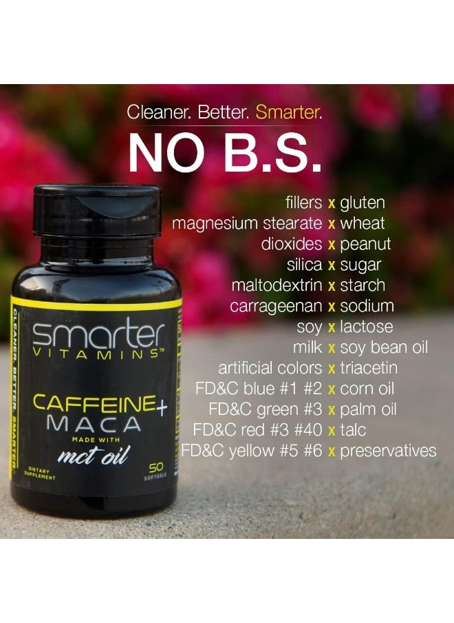 SmarterVitamins Smarter Energy Pills & Maca Root with 200mg Caffeine Pills Added Coconut MCT Oil for Stamina & Mood Boost