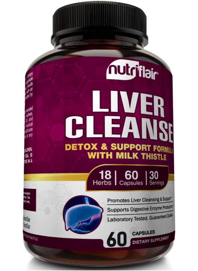 NutriFlair Liver Cleanse, Detox & Support with Milk Thistle Detoxifier and Regenerator, 60 Veggie Capsules