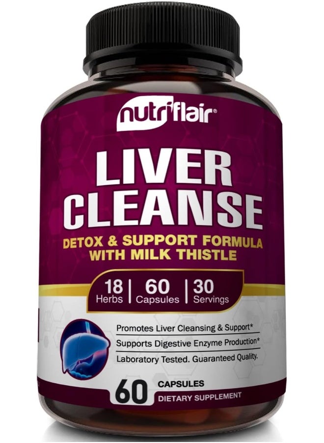 NutriFlair Liver Cleanse, Detox & Support with Milk Thistle Detoxifier and Regenerator, 60 Veggie Capsules