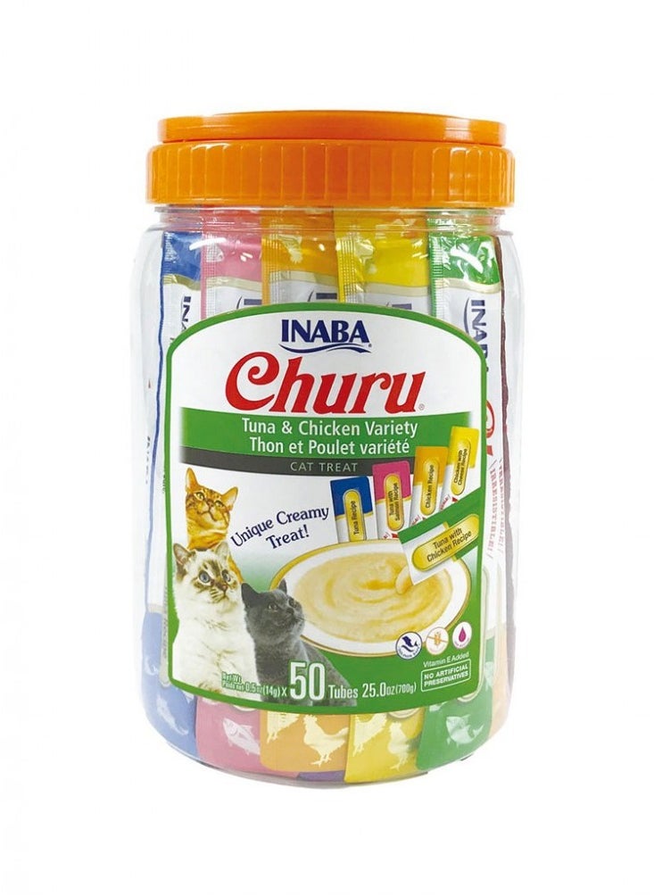 Churu, Tuna & Chicken Varieties Flavor - 14g x 50pcs in 1 box, For Cat Treat