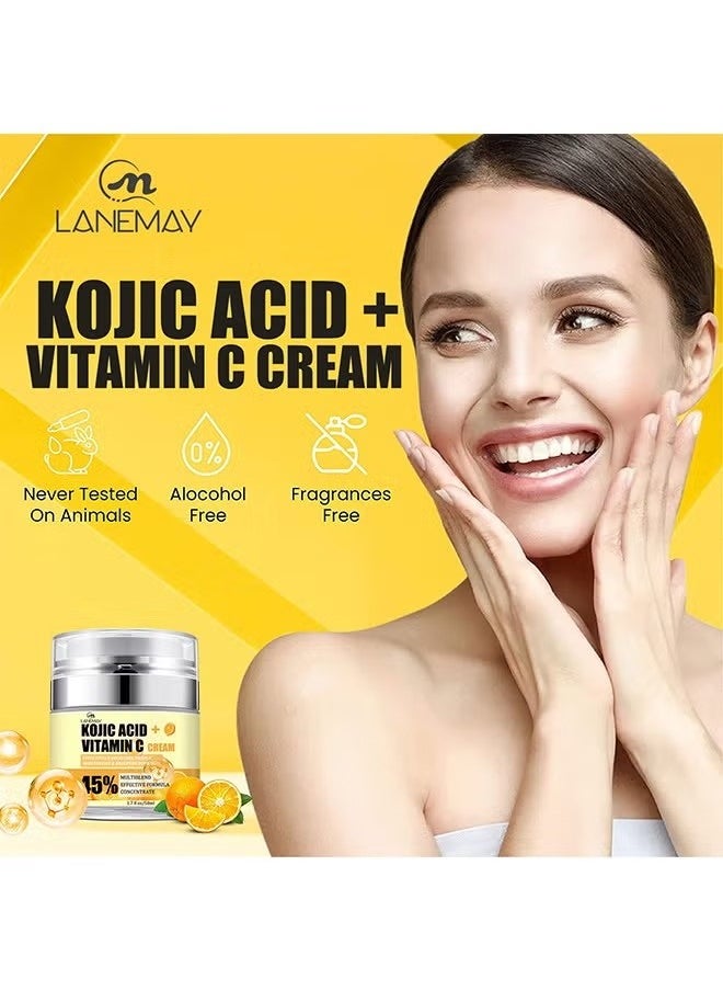 Facial Cream -Kojic Acid Vitamin C Cream 50ml, Deep Nourishment Anti Wrinkle Firming Repair Skin Barrier, Improve and Repair Damaged Skin Mildly Whiten Fix Wrinkles, Spots or Acne Scars in a Effective