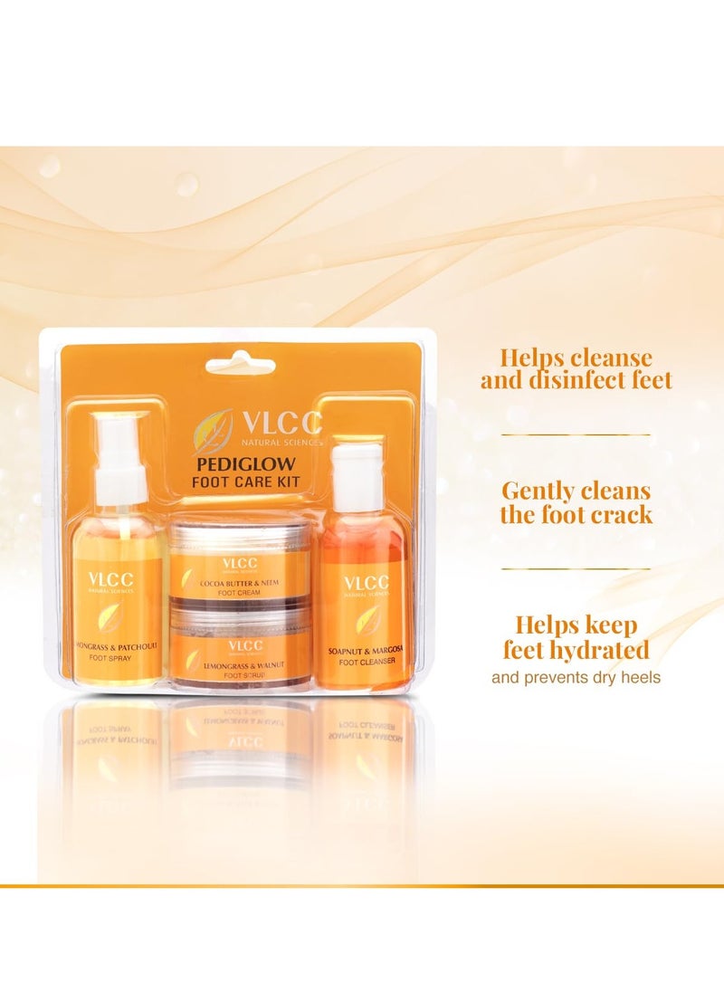 VLCC Pedi Glow Foot Care Kit - 100g + 200ml | Keeps Your Feet Clear, Soft, and Smooth | A Combo of Foot Cream, Foot Scrub, Foot Cleanser, and Foot Spray.