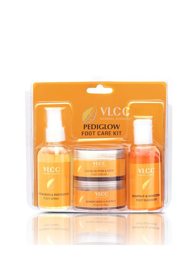 VLCC Pedi Glow Foot Care Kit - 100g + 200ml | Keeps Your Feet Clear, Soft, and Smooth | A Combo of Foot Cream, Foot Scrub, Foot Cleanser, and Foot Spray.