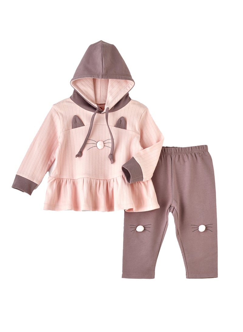 Girls Pink Cat Hoodie and Leggings Set