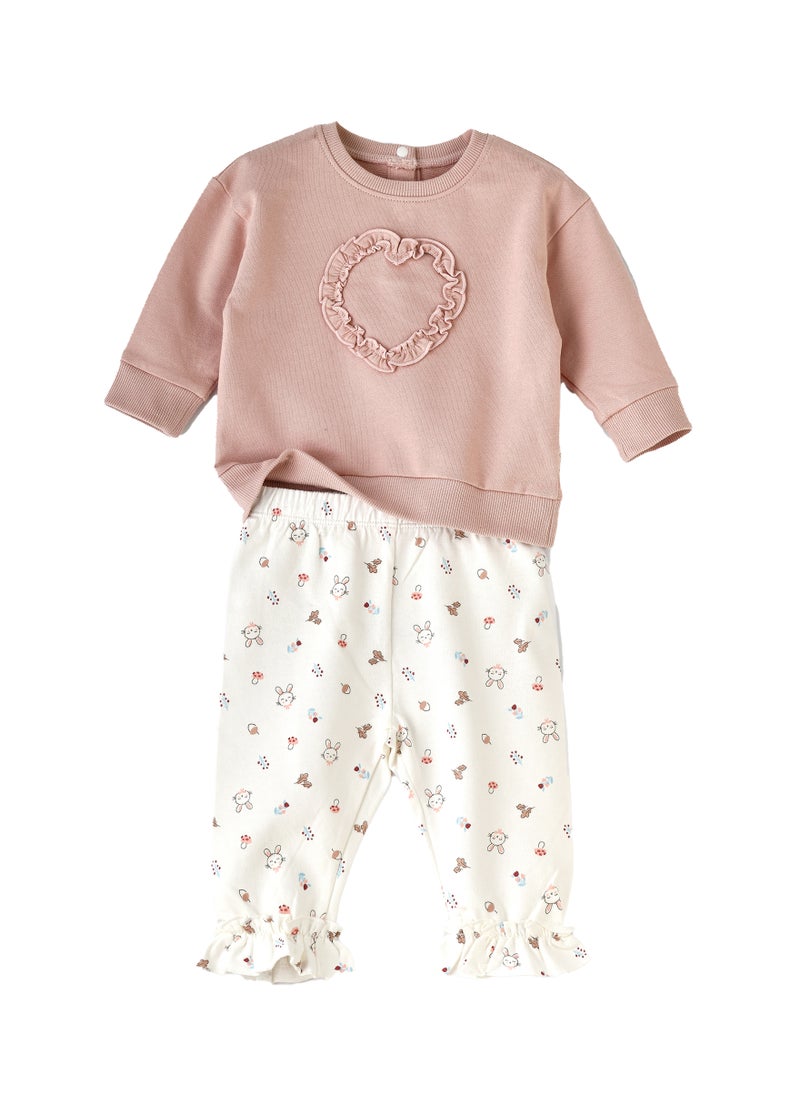 Girls Pink Sweatshirt and Printed Pants Set