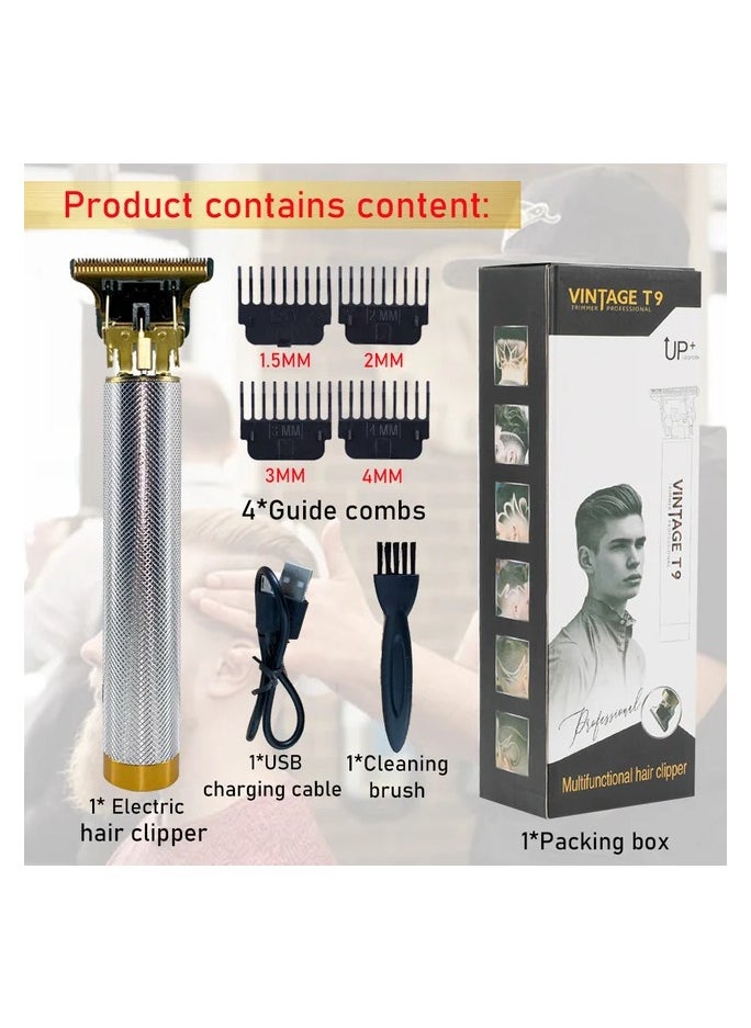 Hair clipper T9 Trimmer for Men 6 9 MM Comb Haircut Machine Professional Clippers for Men 0 MM Trimmer Beard Vintage T9 Machine Color: silver