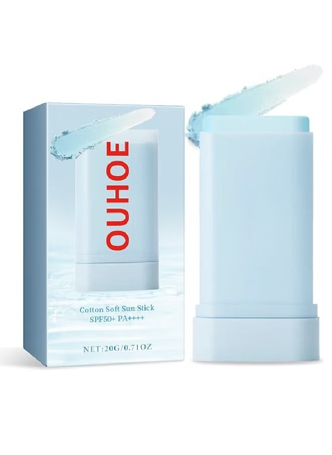 Cotton Soft Sun Stick SPF50+,Sun Project Silky Calming Sun Stick,Waterproof Strong Hydrating Natural Protection Sun Stick