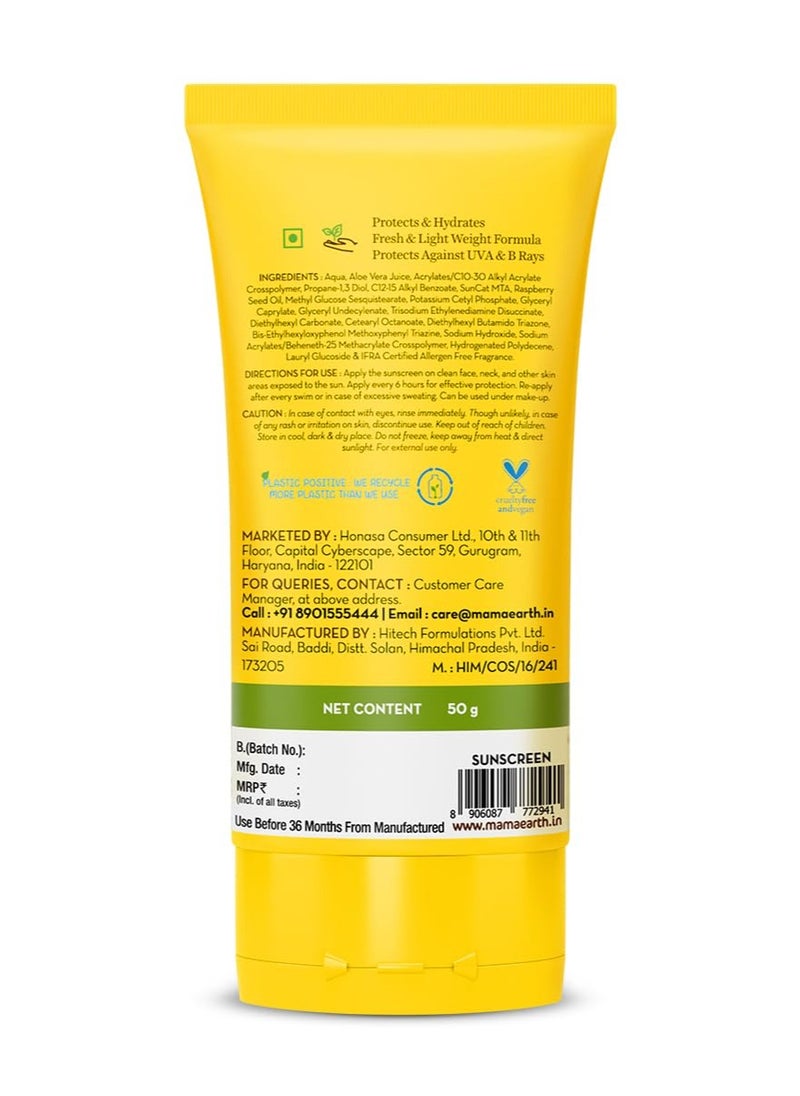 HydraGel Indian Sunscreen SPF 50 & PA++++, With Aloe Vera & Raspberry, for Sun Protection - 50g | No White Cast | UVA & B Protection | Hydrating, Lightweight & Non-Sticky | For All Skin Types