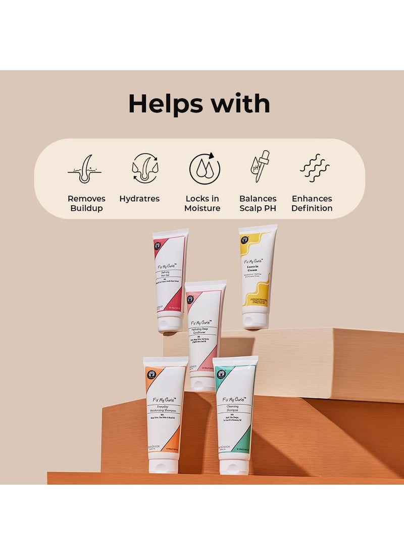Fix My Curls Complete Curl Care Travel Kit| Cleansing Shampoo, Moisturizing Shampoo, Hydrating Conditioner, Hair Butter & Curl Quenching Gelly for Soothing, Moisturizing & Defining Curls|50ml Each