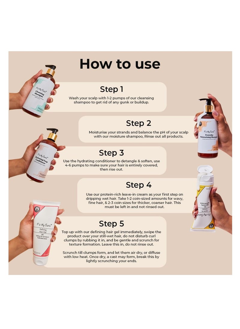 Fix My Curls Complete Curl Care Travel Kit| Cleansing Shampoo, Moisturizing Shampoo, Hydrating Conditioner, Hair Butter & Curl Quenching Gelly for Soothing, Moisturizing & Defining Curls|50ml Each
