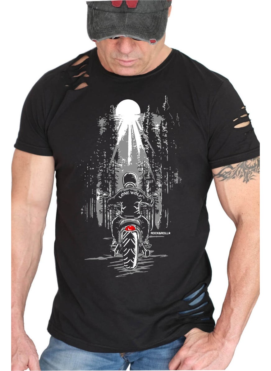 Rock & Roll Lone Ranger Black Short Sleeve Torn Ripped T-Shirt