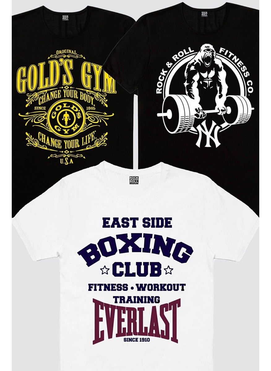 Golds Gym, Gorilla Gym, Boxing Club White Men's 3-Piece Eco Package T-Shirt