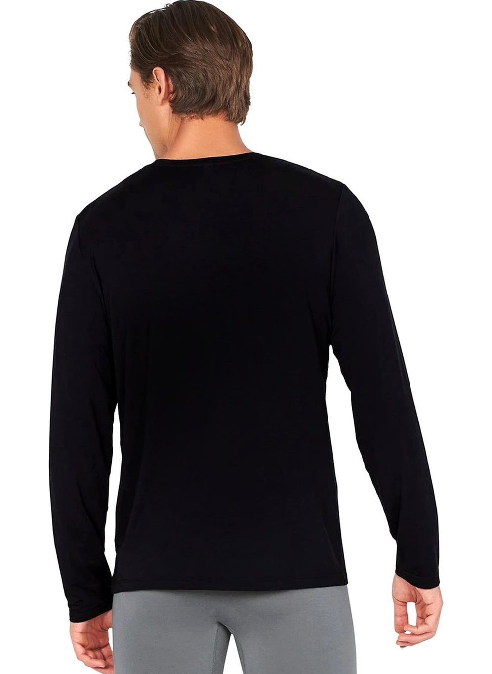 Dry Hand Crew Neck Black Long Sleeve Combed Cotton Men's T-Shirt