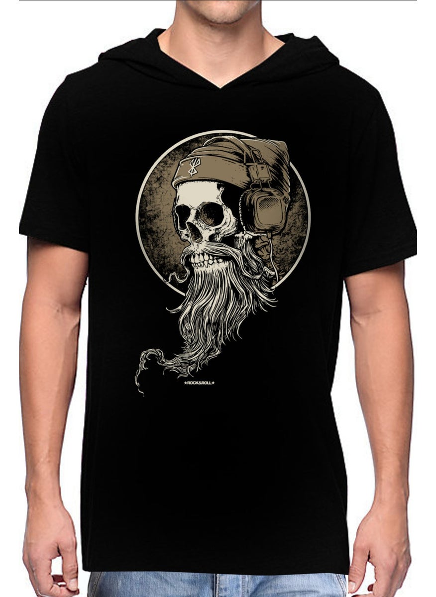 Bearded Skull Black Hooded Short Sleeve Men's T-Shirt